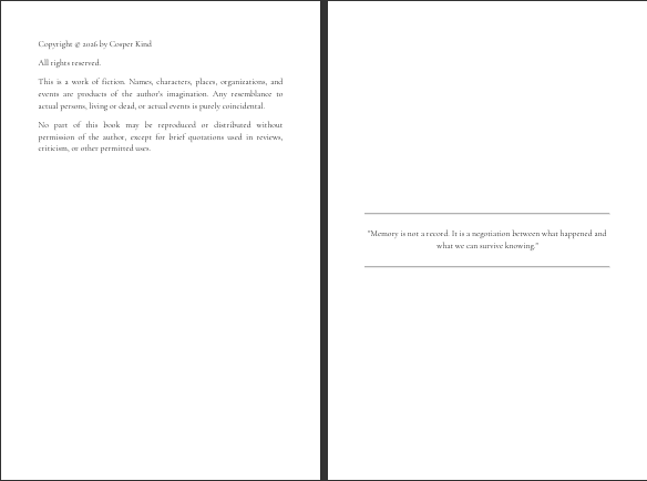 The Names She Kept: Copyright and quotation. A clear front-matter layout with an opposing quotation page.
