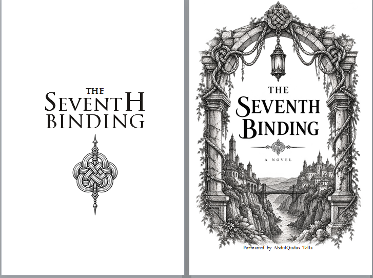 The Seventh Binding: Title-page spread. Decorative title treatment and balanced front matter.